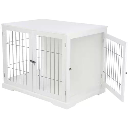 Furniture Style Dog Crate, Indoor Kennel, Pet Home, End Table or Nightstand with 2-Doors, White, Large