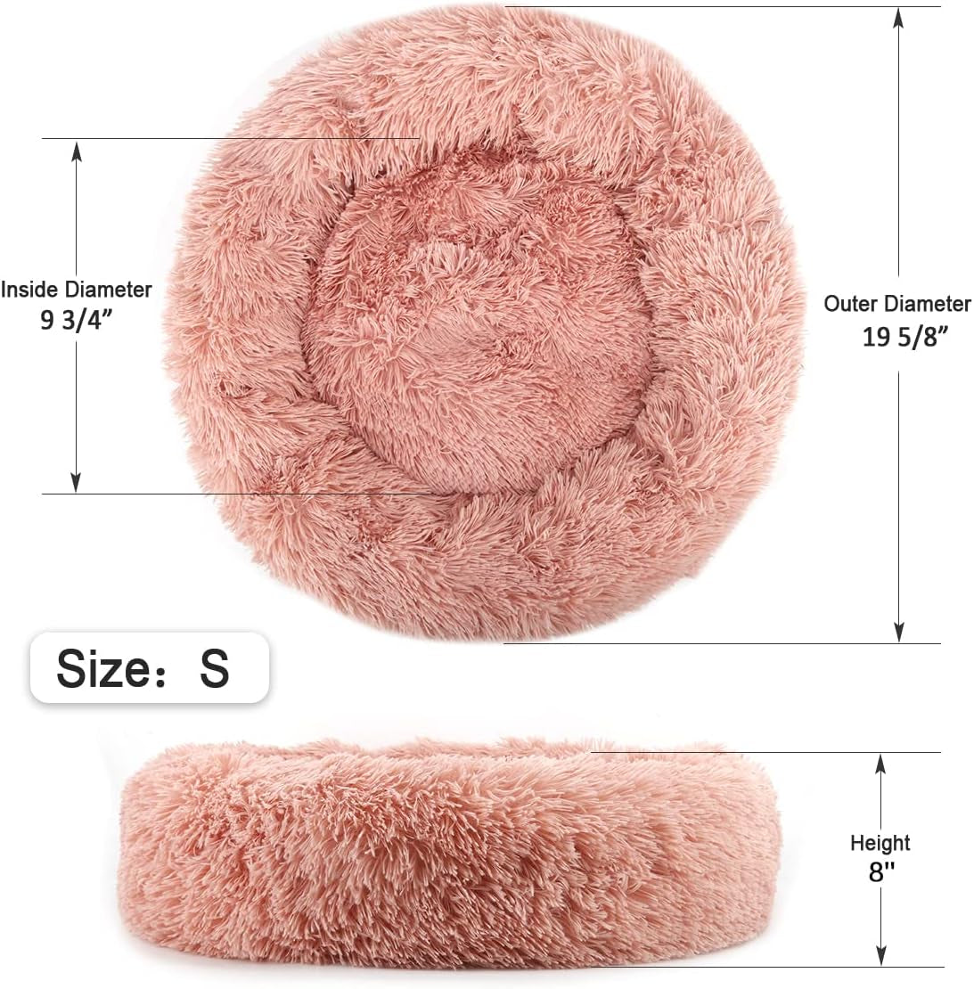 Calming Donut Dog Bed for Small to Medium Dogs & Cats - Plush Faux Fur Anti-Anxiety Pet Bed with Machine Washable Cover & Non-Slip Base