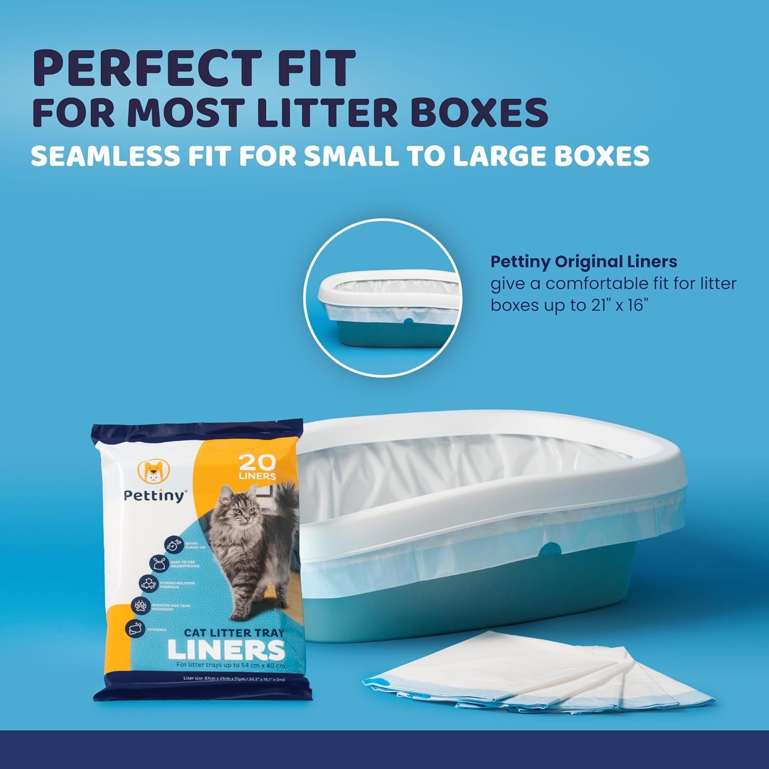 20 Cat Litter Box Liners with Drawstrings - Scratch Resistant Cat Litter Bags for a Medium and Large Litter Pan