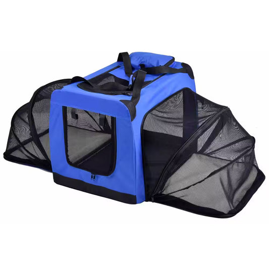 Hounda Accordion Metal Framed Collapsible Expandable Pet Dog Crate - Small in Blue