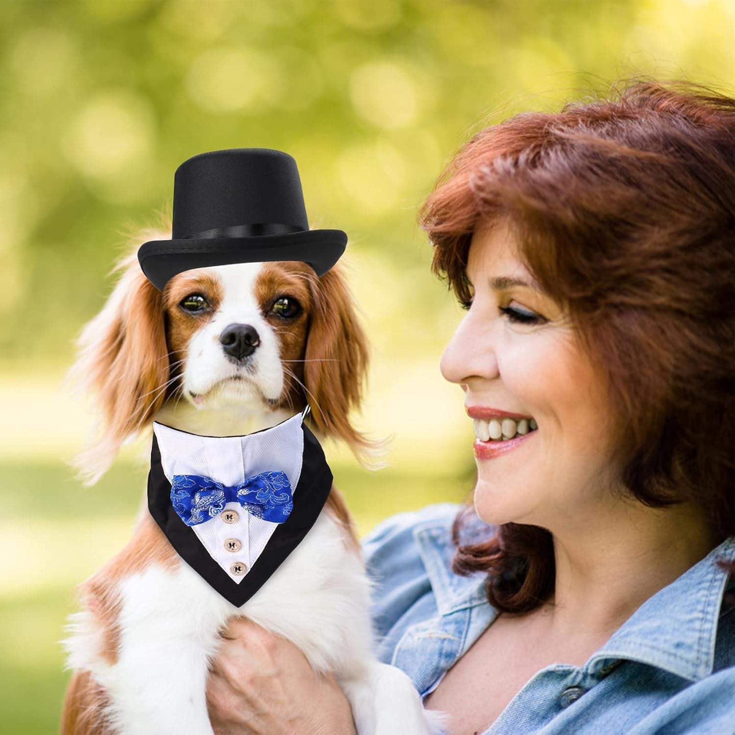 2 Pieces Pet Formal Accessories Set - Pet Top Hat with Formal Pet Tuxedo Bandana Collar Birthday Party Gradation Halloween Costumes Accessories for Dog Cat (Set-C) One Size