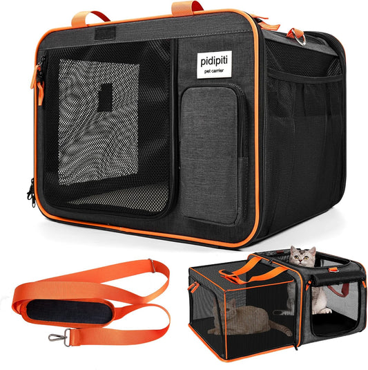 20 X 14 X 14 Inches Expandable Pet Carrier for 1 Large Cat under 25 Lbs,2 Medium Cats/Rabbits 20 Lbs+, 1 Small Dog under 15 Lbs,Cat Crate/Bag for Short Trip/Long Distance Car Travel