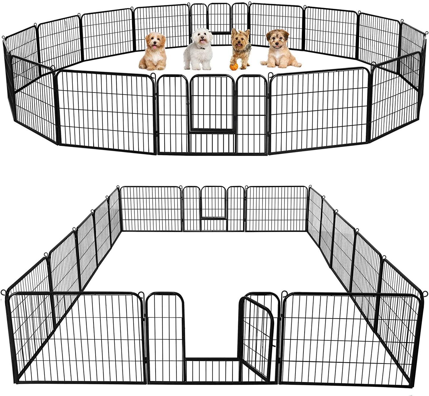 Dog Playpen Outdoor 24 Inch 16 Panels Indoor Dog Fence Metal Dog Pen Heavy Duty Pet Puppy Exercise Pen for RV Camping Garden Yard