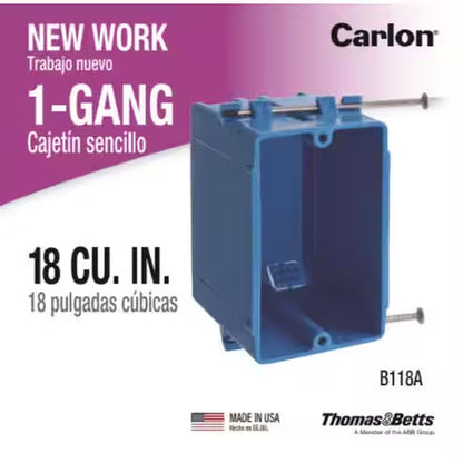 1-Gang 18 Cu. In. Blue Electrical PVC New Work Electrical Switch and Outlet Box (B118A)