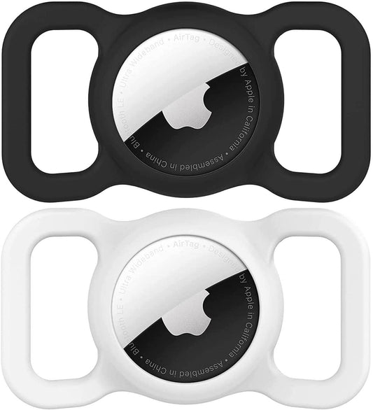 For Airtag Dog Collar Holder [2 Pack] Durable Air Tag Holder Secure Lock for Pet GPS Tracking, Waterproof Silicone Air Tags Case (Black&White)