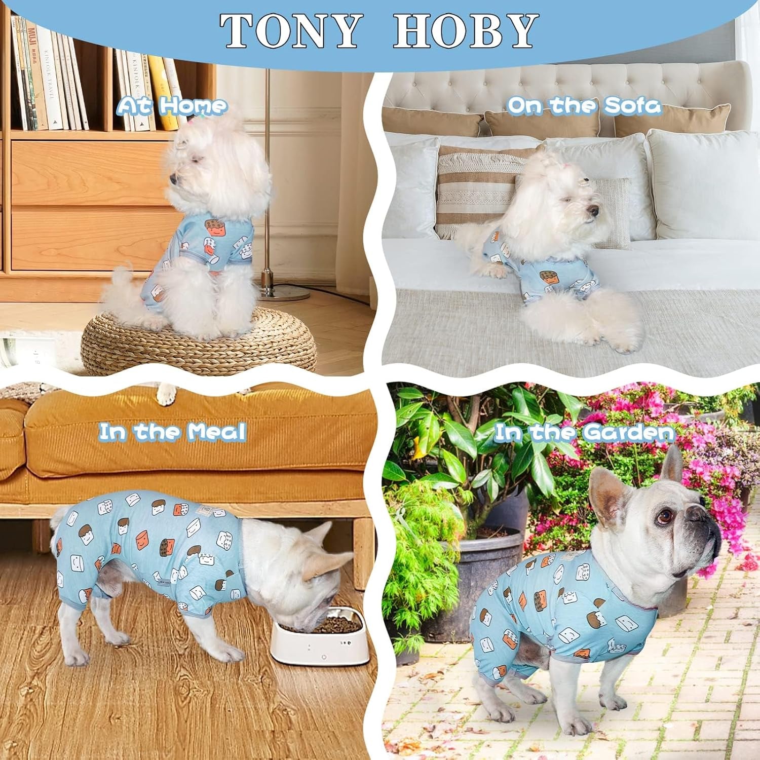 Dog Pajamas, Soft Breathable Dog Jumpsuit with Cute Smile Cupcake, 4 Legged Dogs Shirt for Small Medium Dogs (Blue, Cupcake, XS)
