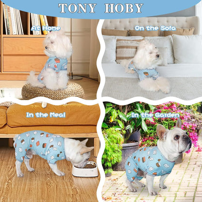 Dog Pajamas, Soft Breathable Dog Jumpsuit with Cute Smile Cupcake, 4 Legged Dogs Shirt for Small Medium Dogs (Blue, Cupcake, XS)