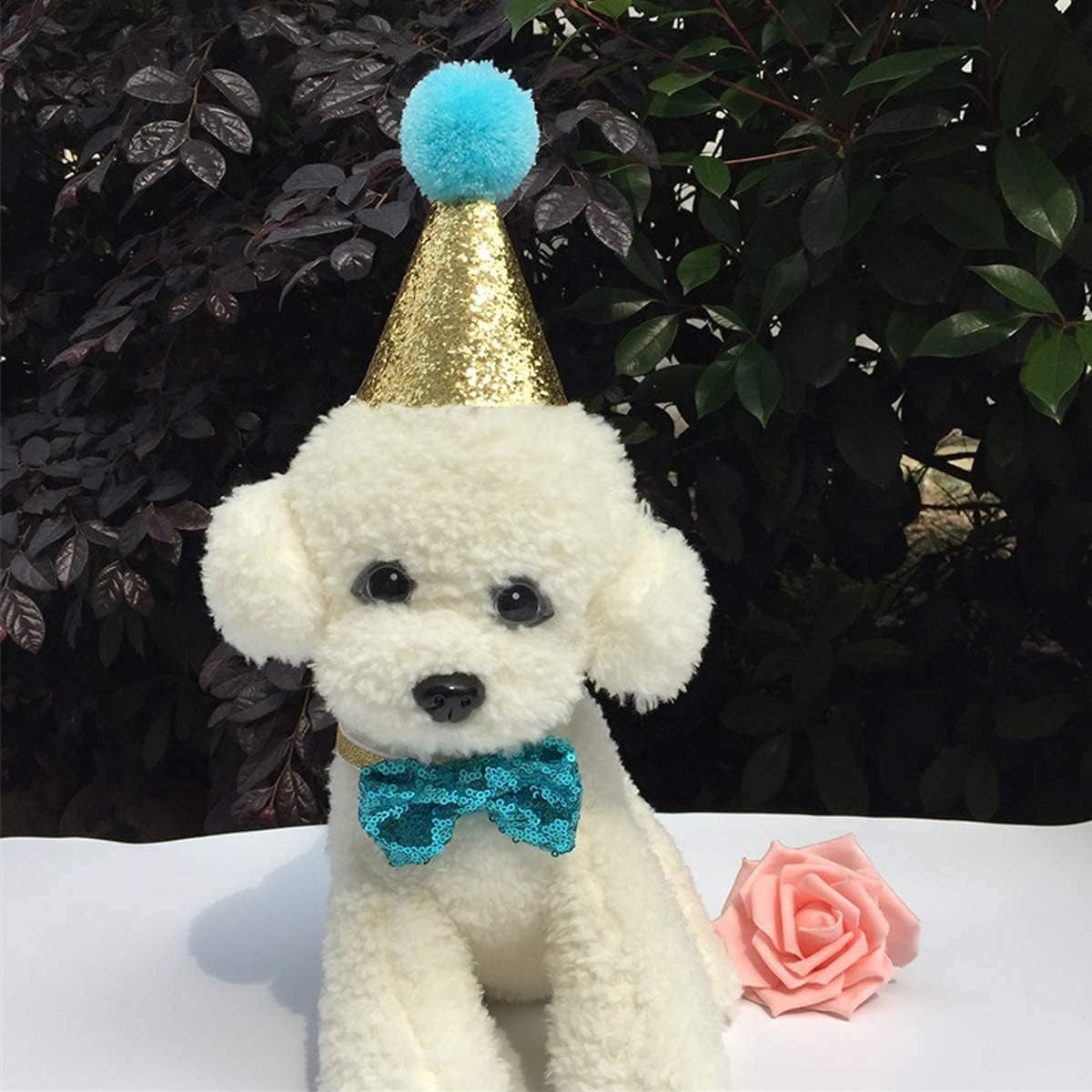 Christmas Pet Party Jazz Hat and Blingbling Bow Tie Breakaway Collar Set, Adjustable Headband for Kitten Puppy Small Dogs Cats (2/Pink+Light Blue)