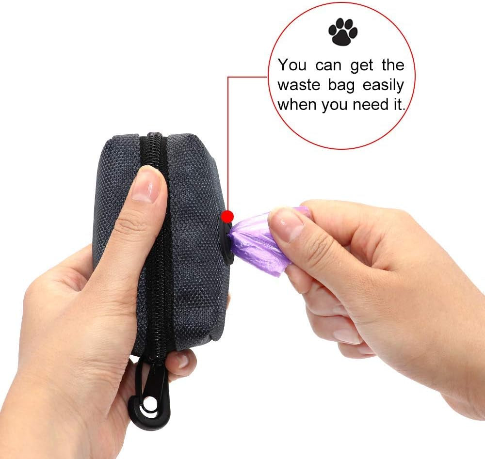 Pet Waste Bag Dispenser Zippered Pouch,Portable Dog Poop Bag Holder Leash Attachment Lightweight Fabric Bags (Dark Grey)