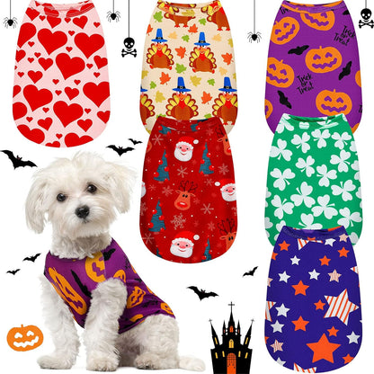 6 Pieces Holiday Dog Shirt Halloween Dog Clothes Thanksgiving Pet Clothes Seasonal Puppy Festival Vests Pet Shirts for Christmas(M (Fit 5-7Lbs))