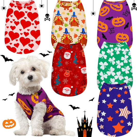 6 Pieces Holiday Dog Shirt Halloween Dog Clothes Thanksgiving Pet Clothes Seasonal Puppy Festival Vests Pet Shirts for Christmas(M (Fit 5-7Lbs))