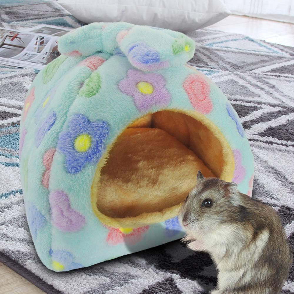 Small Animal Pet Bed, Sleeping House Habitat Nest for Guinea Pig Hamster Hedgehog Rat Chinchilla Hideout Bedding Snuggle Sack Cuddle Cup Cage Accessories with Removable Washable Mat(Blue)