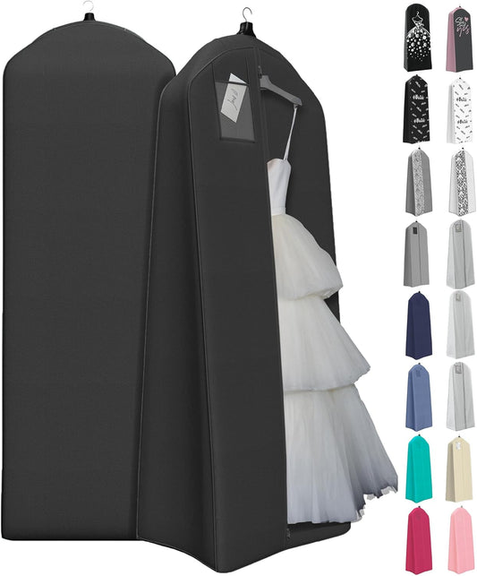 Wedding Dress Garment Bag - 72" Garment Bags for Hanging Clothes with 20" Gusset for Puffy Gowns - Durable Dress Cover for Travel or Storage - Rip-Resistant with ID Window - Black