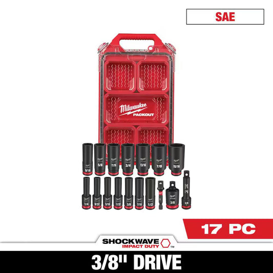 SHOCKWAVE Impact-Duty 3/8 In. Drive SAE Deep Well Impact PACKOUT Socket Set (17-Piece)