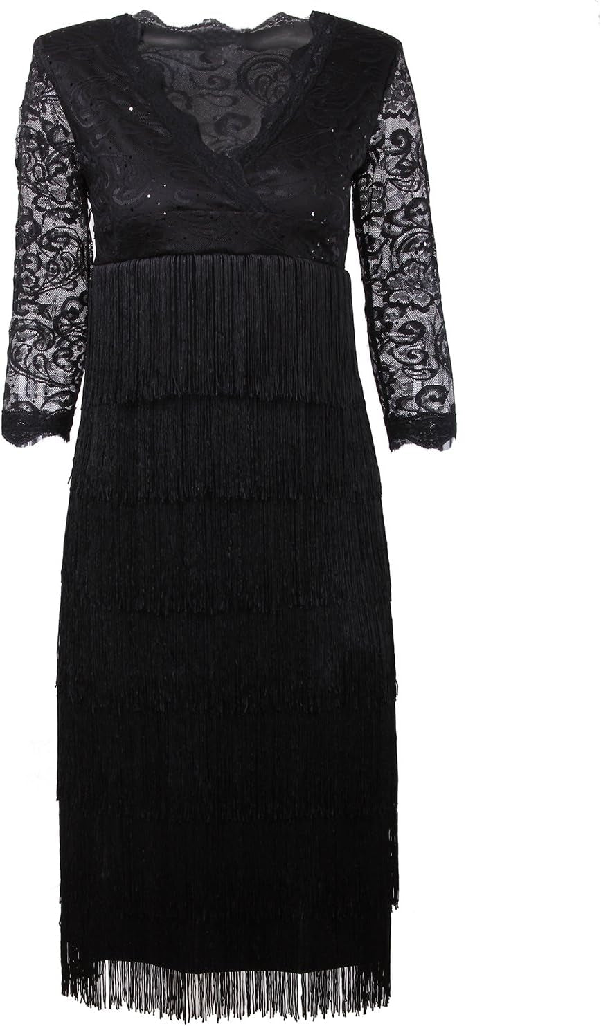 Women'S Lace Sequin Fringe Flapper Cocktail Prom Formal Eve Party Dress