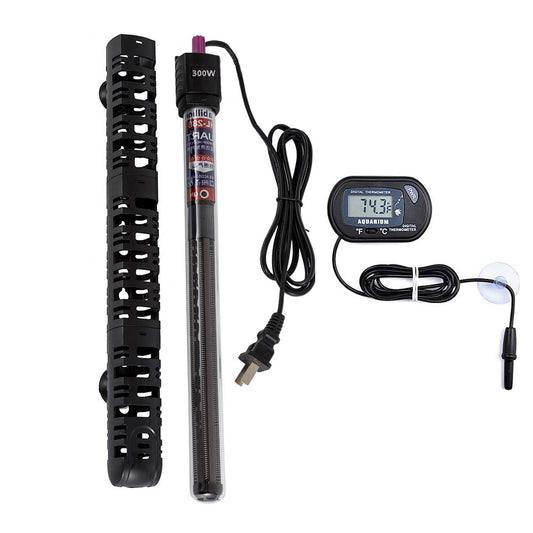 Submersible Aquarium Heater Auto Thermostat, 300W Fish Tank Heater with LCD Digital Aquarium Thermometer, Shatter-Proof and Blast-Proof