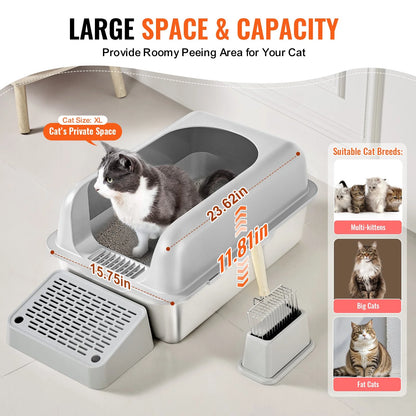 VEVOR 6 in Deep Cat Litter Box Odor-Free Litter Box with Filtering Foot Board