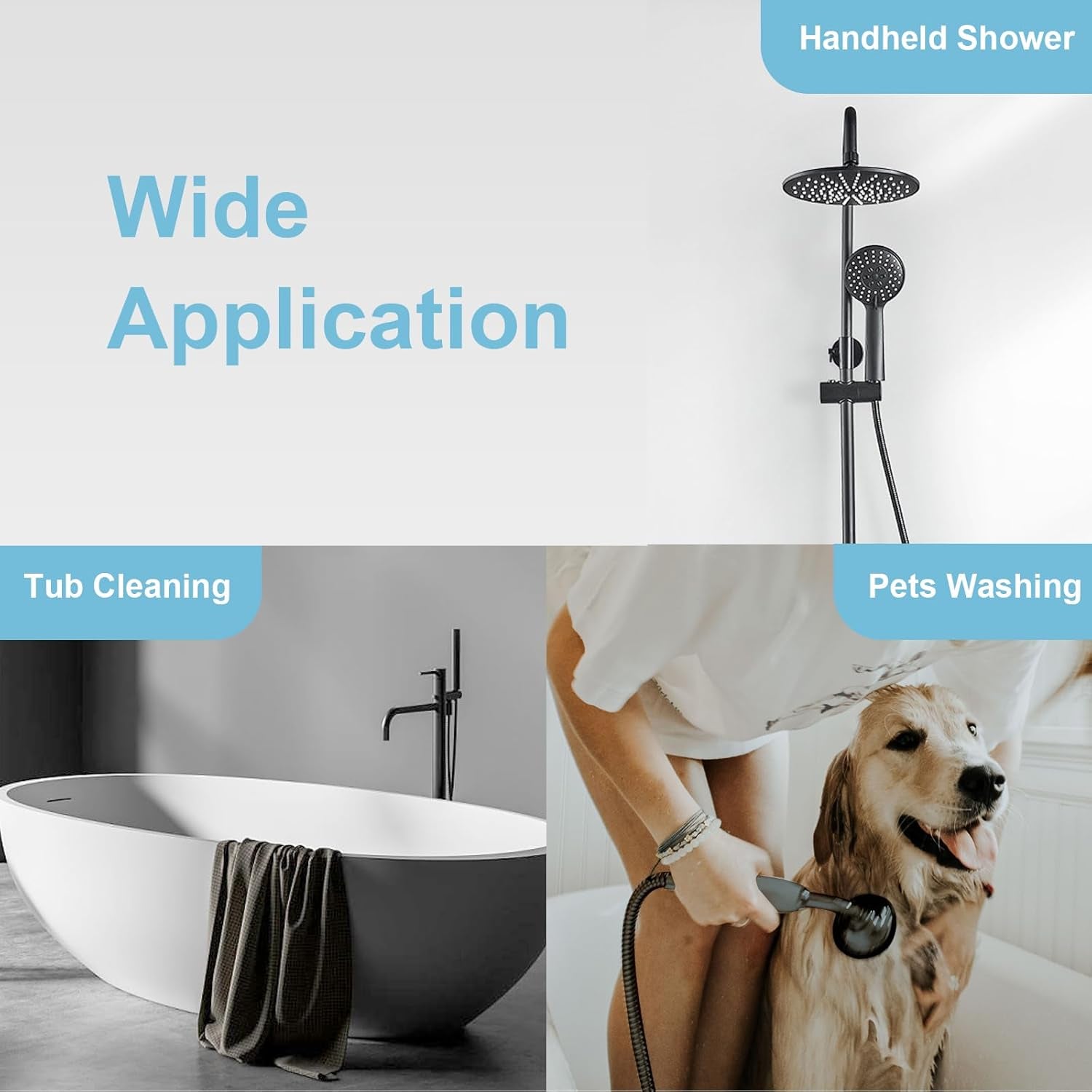 Shower Hose, Kink Free Stainless Steel Shower Hose Attachment Electroplating Handheld Shower Head Hose Flex Hoses Extension with Brass Insert & Nut for Pet Bathing Cleaning 60 In, Matte Black