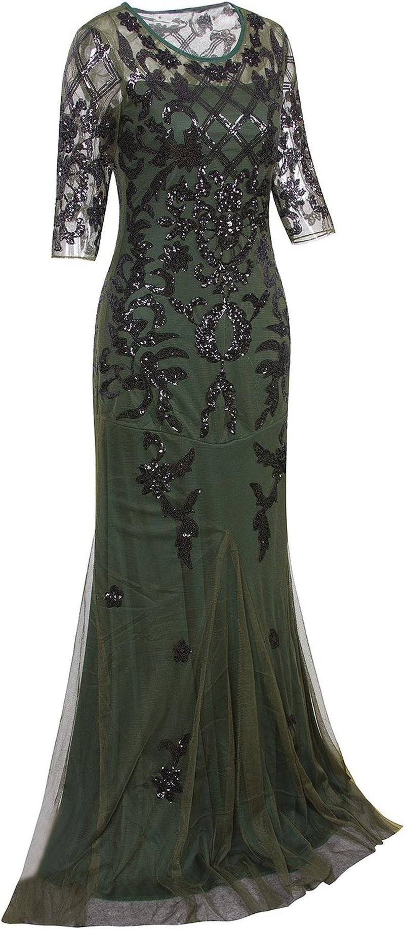 Vintage 1920S Long Wedding Prom Dresses 2/3 Sleeve Sequin Party Evening Gown