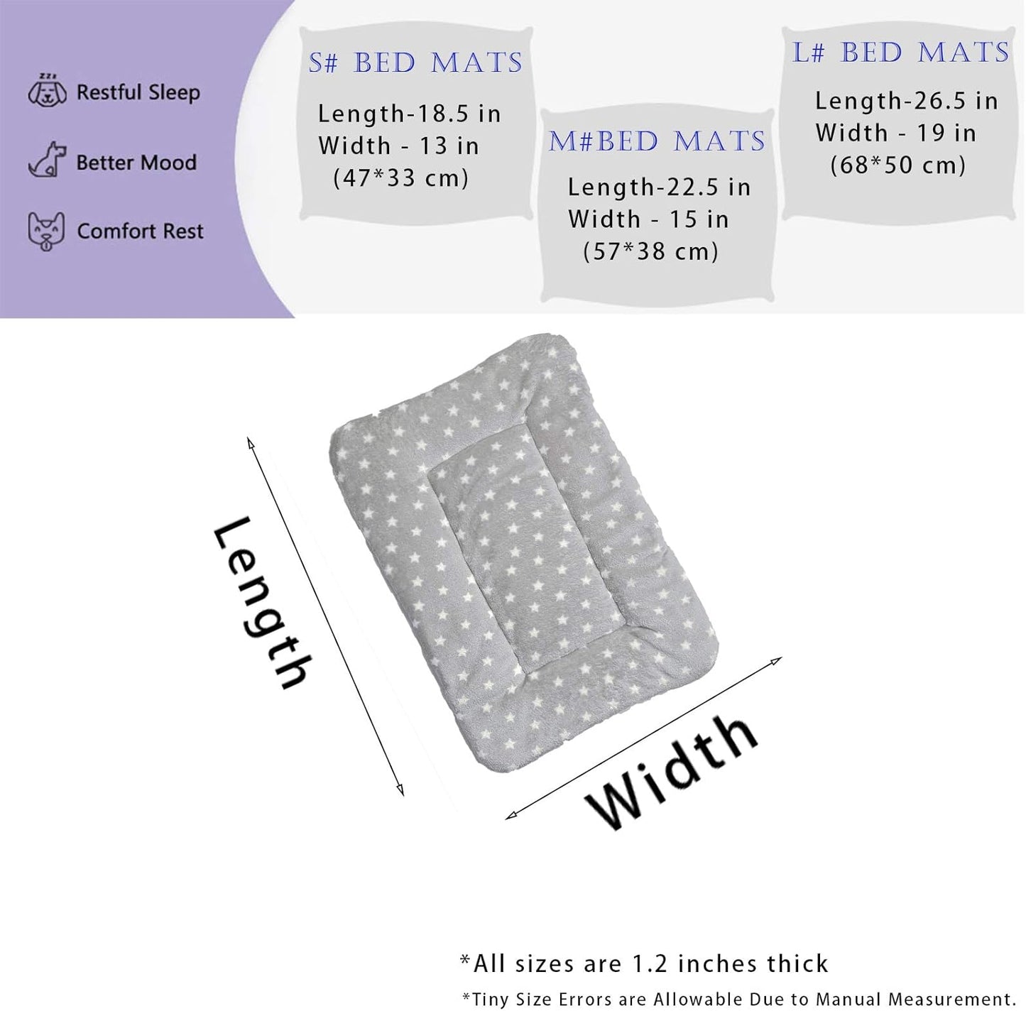 2 Pcs Pet Bed Mats. Ultra Soft Pet (Dog/Cat) Bed with Cute Prints. Reversible Faux Lambswool Kennel Pad for Medium Small Dogs and Cats. Machine Washable Pet Bed.