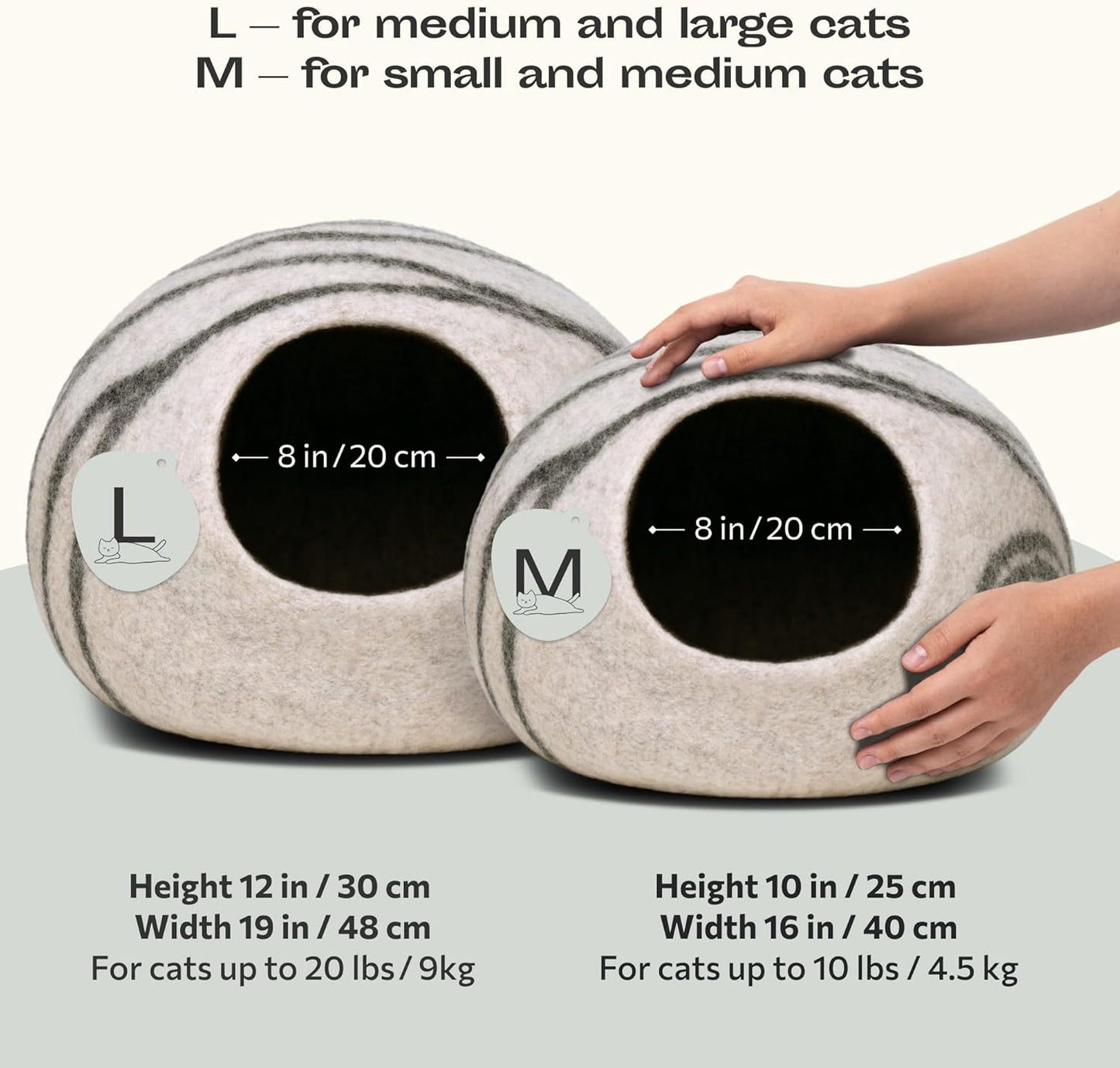 Cat Cave – Premium Felt Cat Bed for Indoor Cats, Handmade 100% Merino Wool (Light Grey, Large)