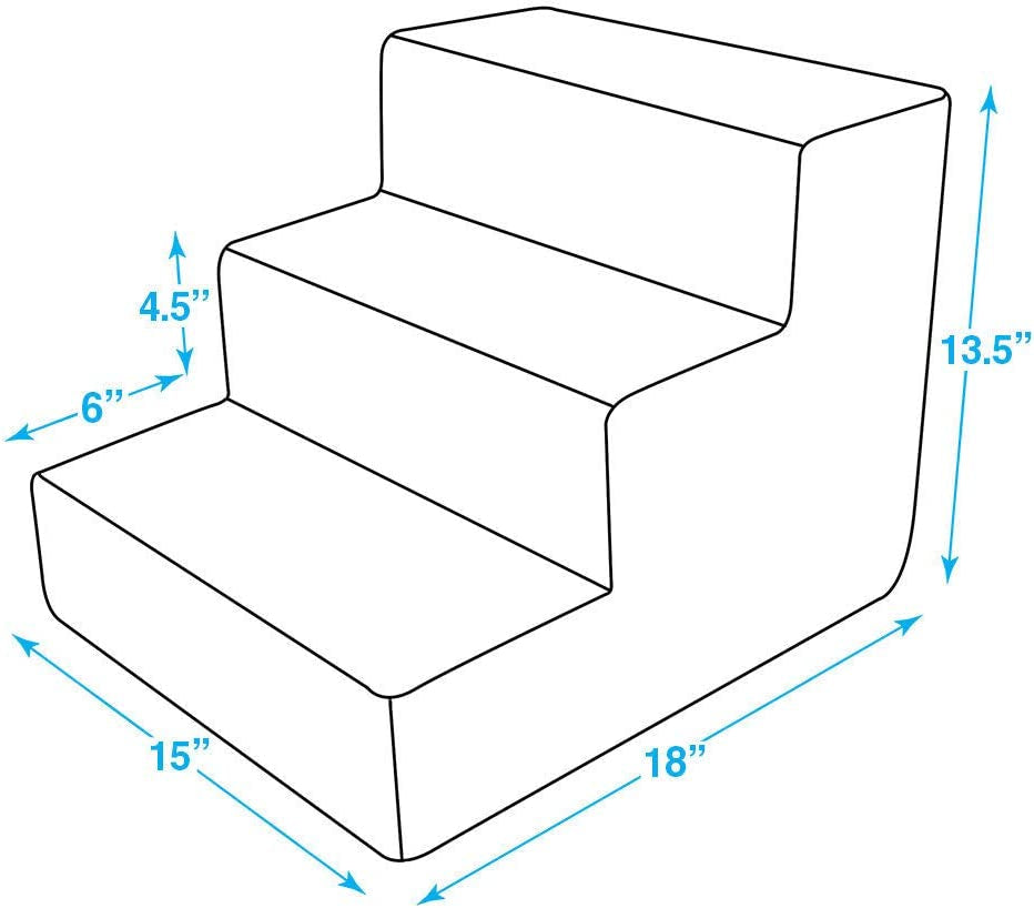 Dog Stairs & Steps - Foam Steps for Small Dogs & Cats, Non-Slip Indoor Balanced Pet Step Support, Dog Ramp, No Assembly, Paw Print on Beige, 3-Step (13.5-Inch Height)