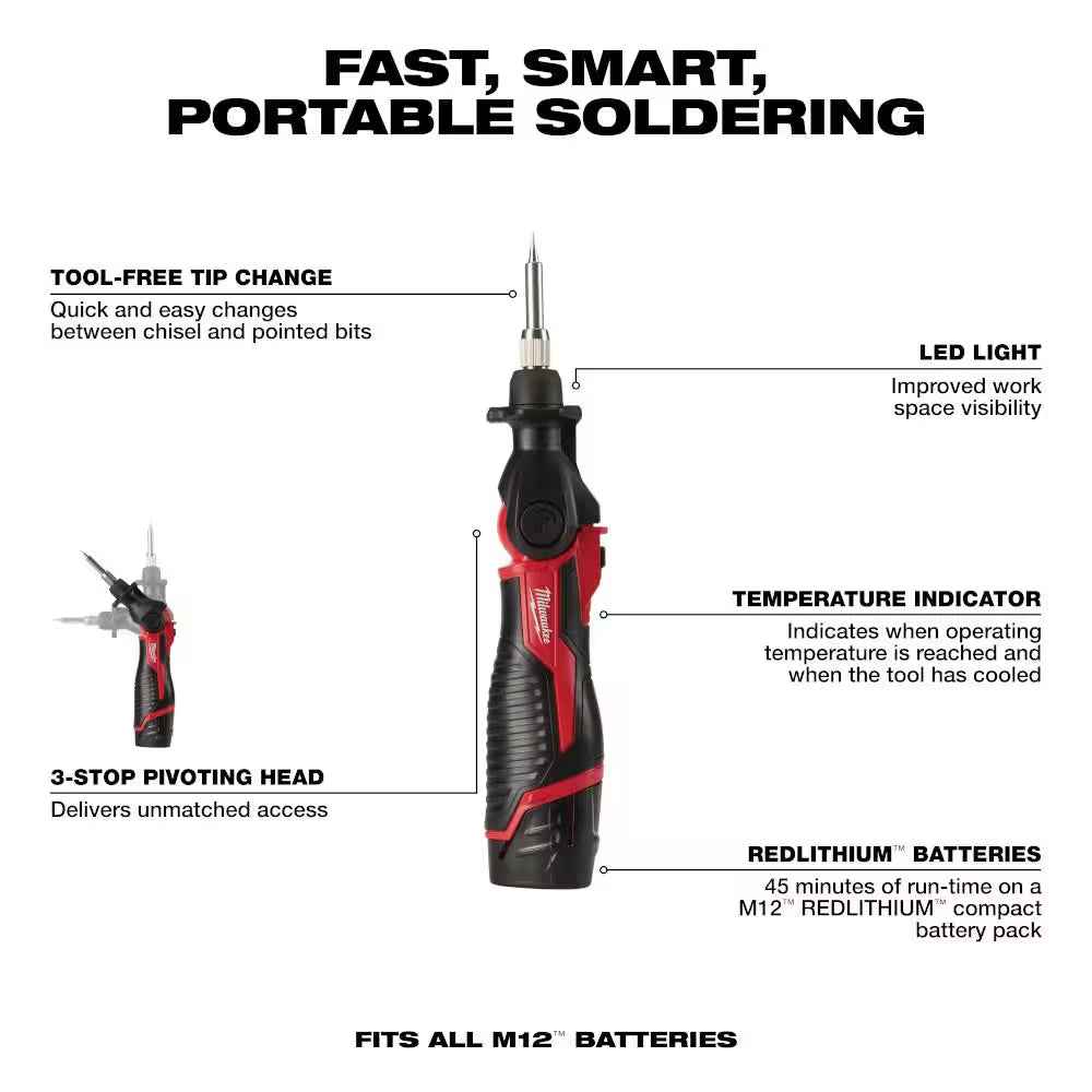 M12 12-Volt Lithium-Ion Cordless Soldering Iron Kit with (1) 1.5Ah Batteries, Charger & Hard Case