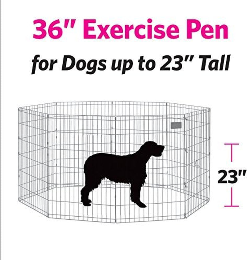 Folding Metal Dog Exercise Pen, Indoor/Outdoor Playpen with No Door, Provides 16 Sq Feet of Play Space, 36-Inches Tall, Black E-Coated