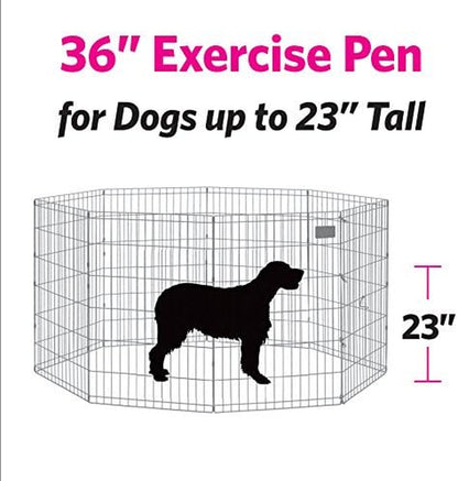 Folding Metal Dog Exercise Pen, Indoor/Outdoor Playpen with No Door, Provides 16 Sq Feet of Play Space, 36-Inches Tall, Black E-Coated