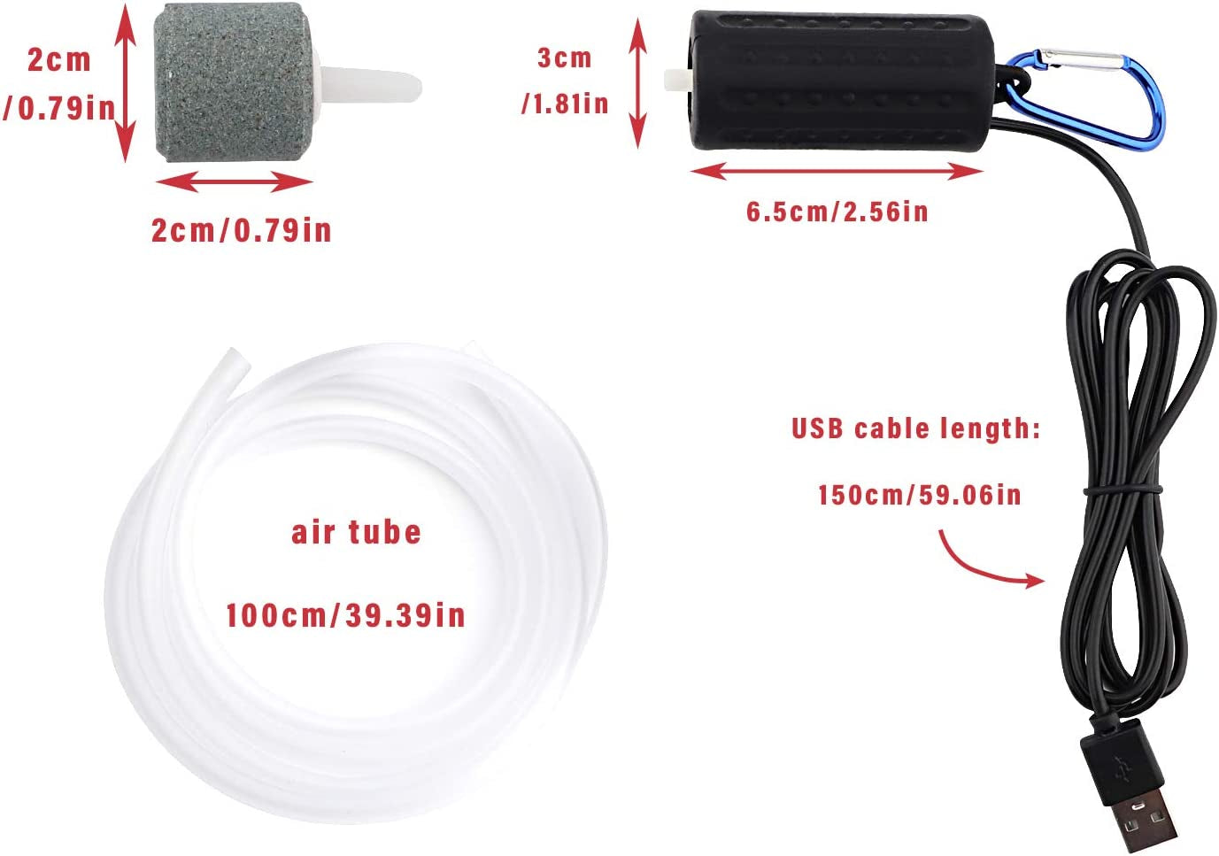 USB Aquarium Air Pump, Ultra Durable & Quiet USB Nano Air Pump, Small Air Bubbler for Aquarium Fish Tank with Air Stone and Silicone Tube