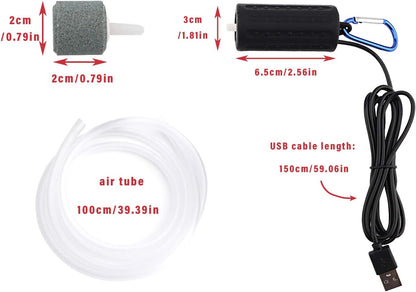 USB Aquarium Air Pump, Ultra Durable & Quiet USB Nano Air Pump, Small Air Bubbler for Aquarium Fish Tank with Air Stone and Silicone Tube