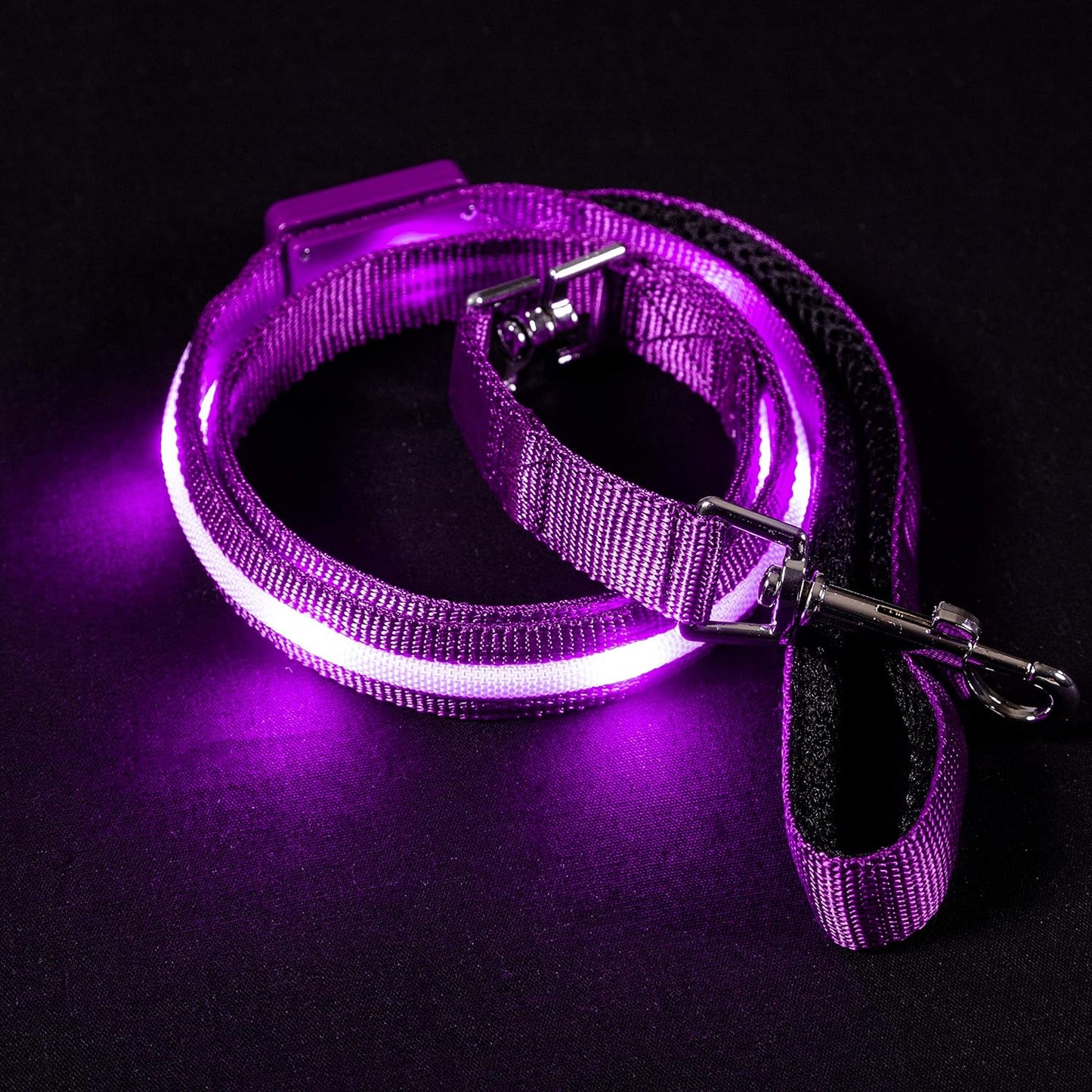 Light up Dog Leash - 1,000 Feet of Visibility - USB Rechargeable Waterproof Glow in the Dark Dog Leash - 4 Foot, Purple