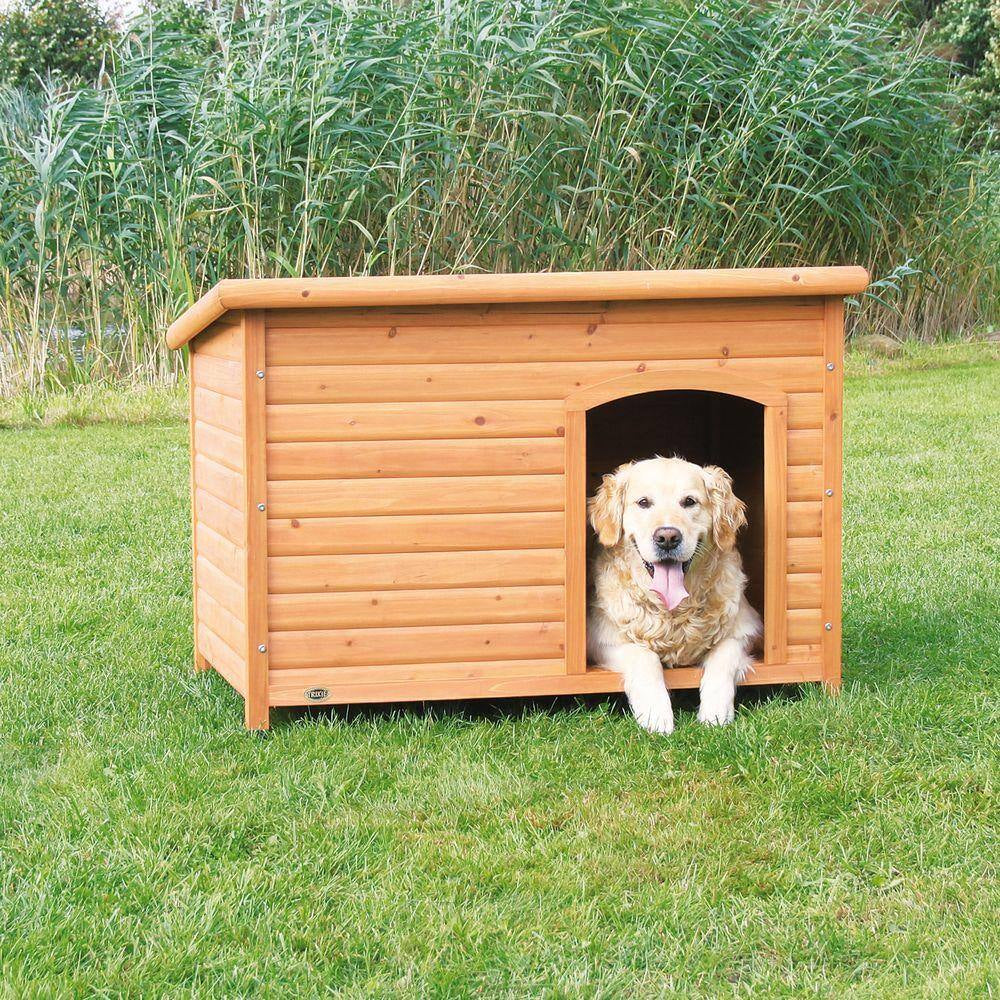 Natura Classic Dog House, Flat Hinged Roof, Adjustable Legs, Brown, Large