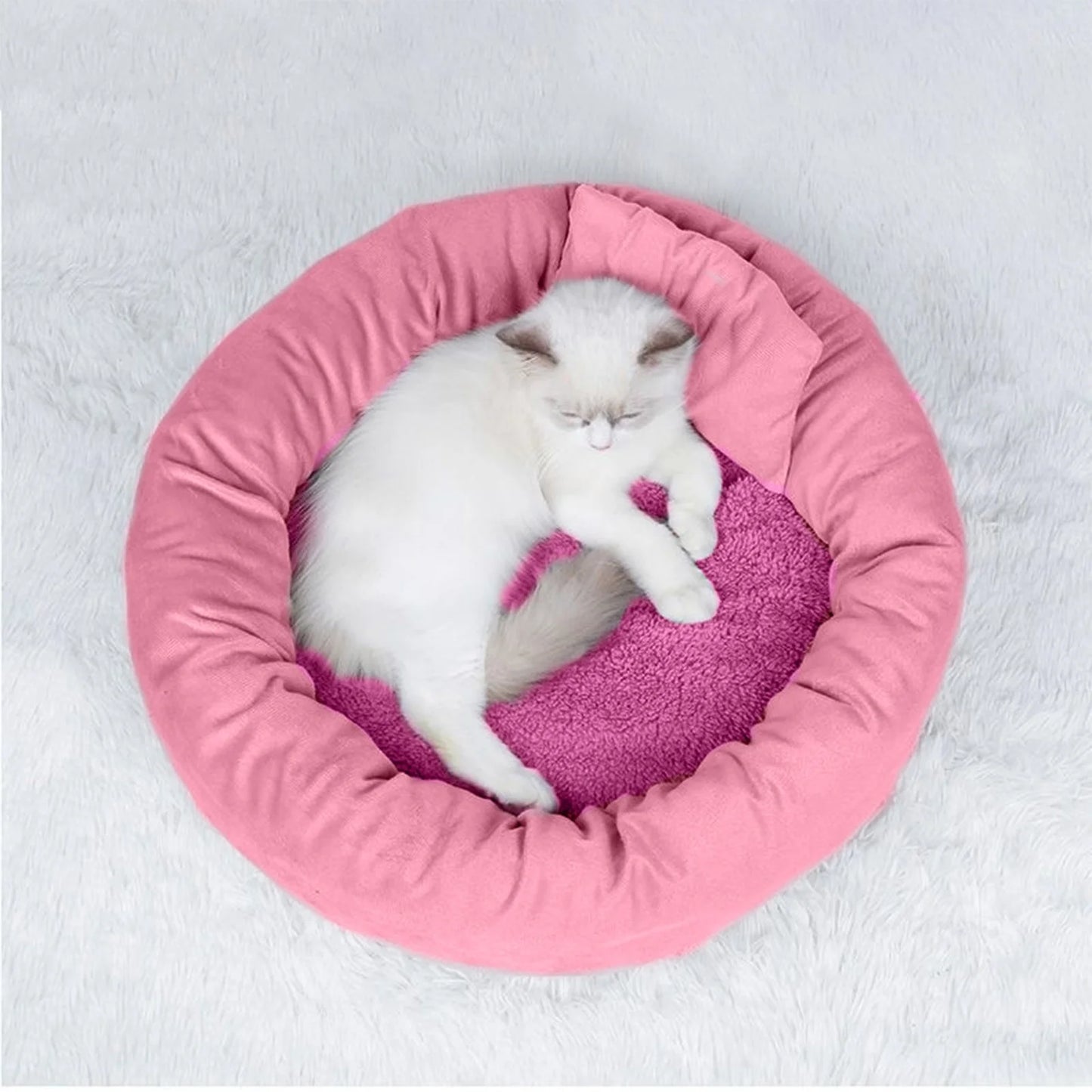 Calming Dog Beds with Pillow for Small Medium Dogs and Cats, round Dog Cuddler Cozy Bed, Washable Fluffy Plush Pet Bed Thickened Dog Kennel Mat for Puppy Sleeping