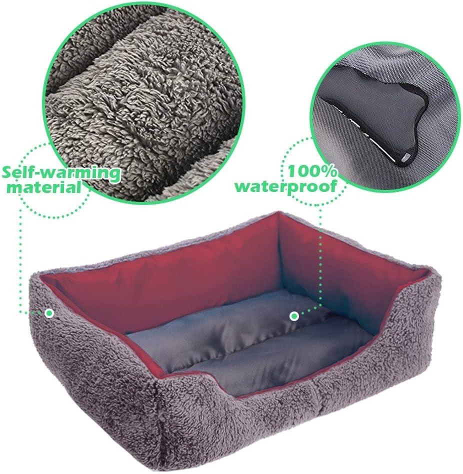Pet Dog Bed, Washable Rectangular Pet Basket Bed , Durable and 100-Percent Waterproof and Fleece Lining Fit Most Pets (Small, Wine Red)