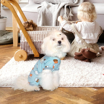 Dog Pajamas, Soft Breathable Dog Jumpsuit with Cute Smile Cupcake, 4 Legged Dogs Shirt for Small Medium Dogs (Blue, Cupcake, XS)