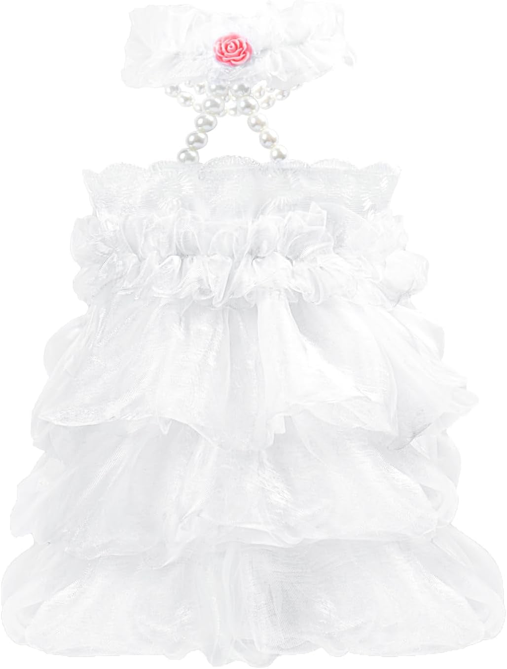 Dog Wedding Dress Bride Outfit with Pearl Necklace and Rose Pet Princess Dress Apparel for Puppy Dog Cat (Large)