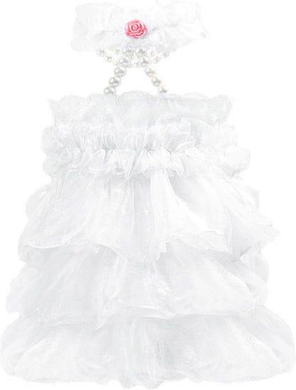 Dog Wedding Dress Bride Outfit with Pearl Necklace and Rose Pet Princess Dress Apparel for Puppy Dog Cat (Large)
