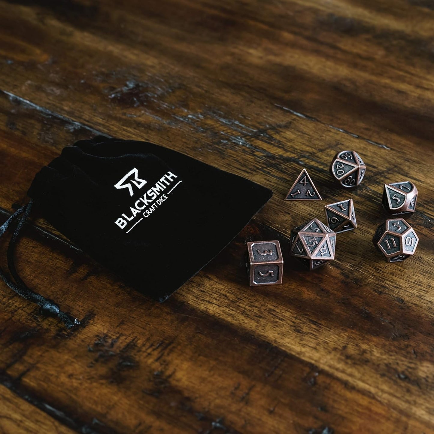 Metal DND Dice Set 7Pcs - Indestructible Metal Dice Set W/Dice Bag; D&D Dice Set D&D (Dungeons and Dragons Dice Set) W/ D20 Dice - Blacksmith Craft Dice (Weathered Bronze)