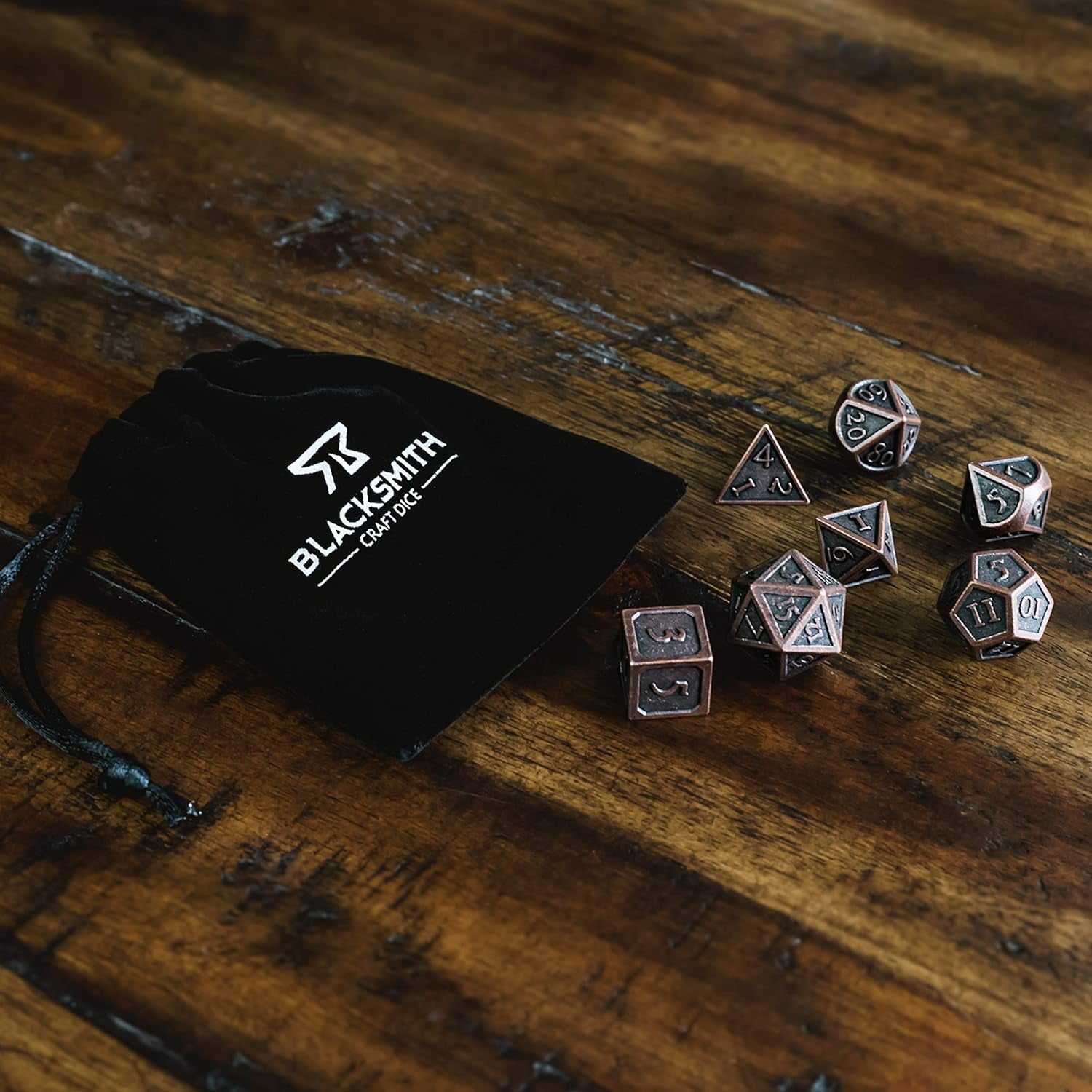 Metal DND Dice Set 7Pcs - Indestructible Metal Dice Set W/Dice Bag; D&D Dice Set D&D (Dungeons and Dragons Dice Set) W/ D20 Dice - Blacksmith Craft Dice (Weathered Bronze)