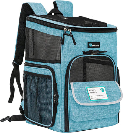 Dog Backpack Carrier, Airline Approved Cat Backpacks for Carrying Small Large Cats, Pet Carrier Back Pack, Ventilated Soft Sided for Travel, Hiking, Camping, Max 18 Lbs, Turquoise