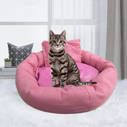 Calming Dog Beds with Pillow for Small Medium Dogs and Cats, round Dog Cuddler Cozy Bed, Washable Fluffy Plush Pet Bed Thickened Dog Kennel Mat for Puppy Sleeping