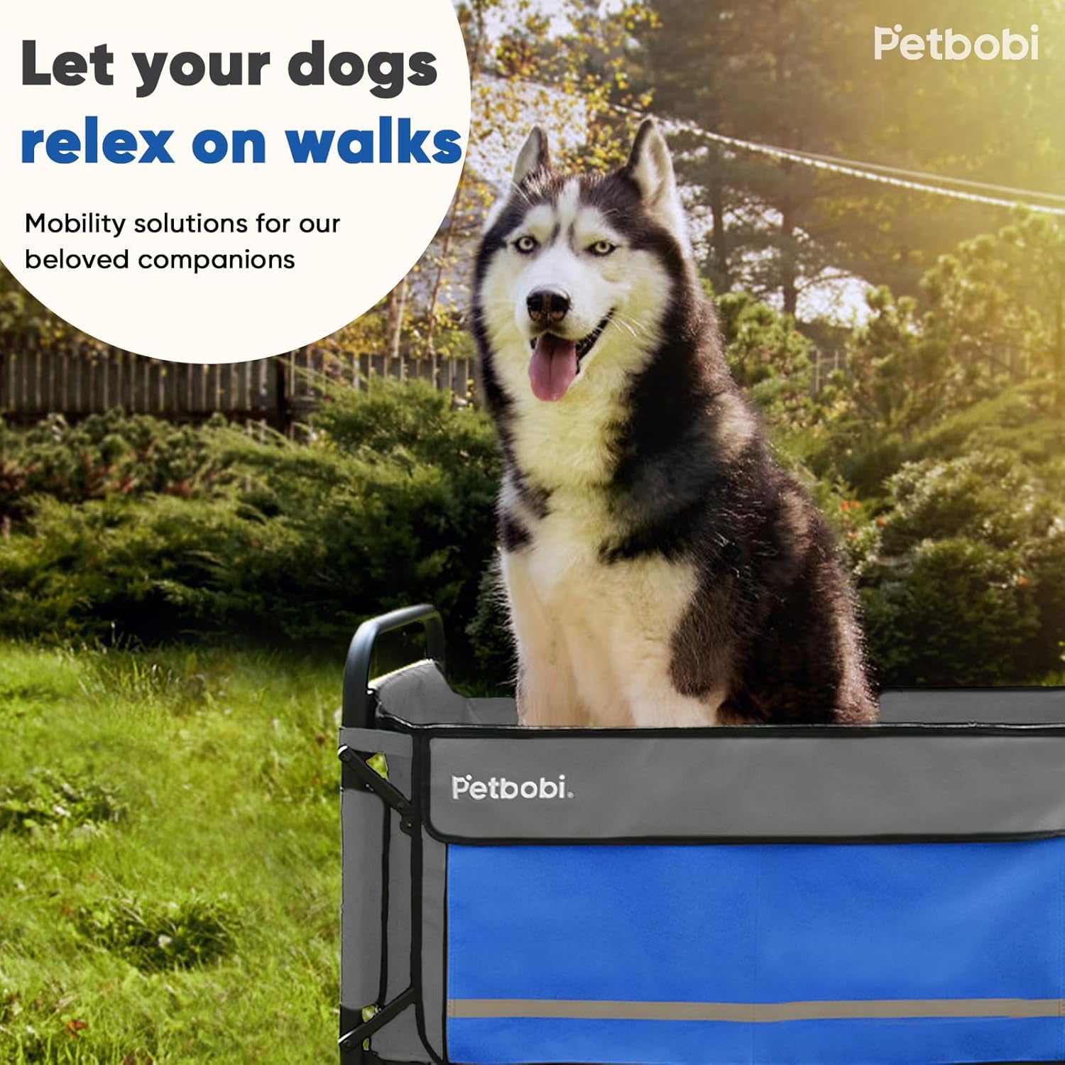 Dog Wagon Stroller for Large & Medium Dogs - 2-In-1 Push-Pull Pet Stroller with Ramp, Foldable All Terrain Wagon Cart, One-Step Brake, Suitable for Outdoor Walks & Camping, Blue