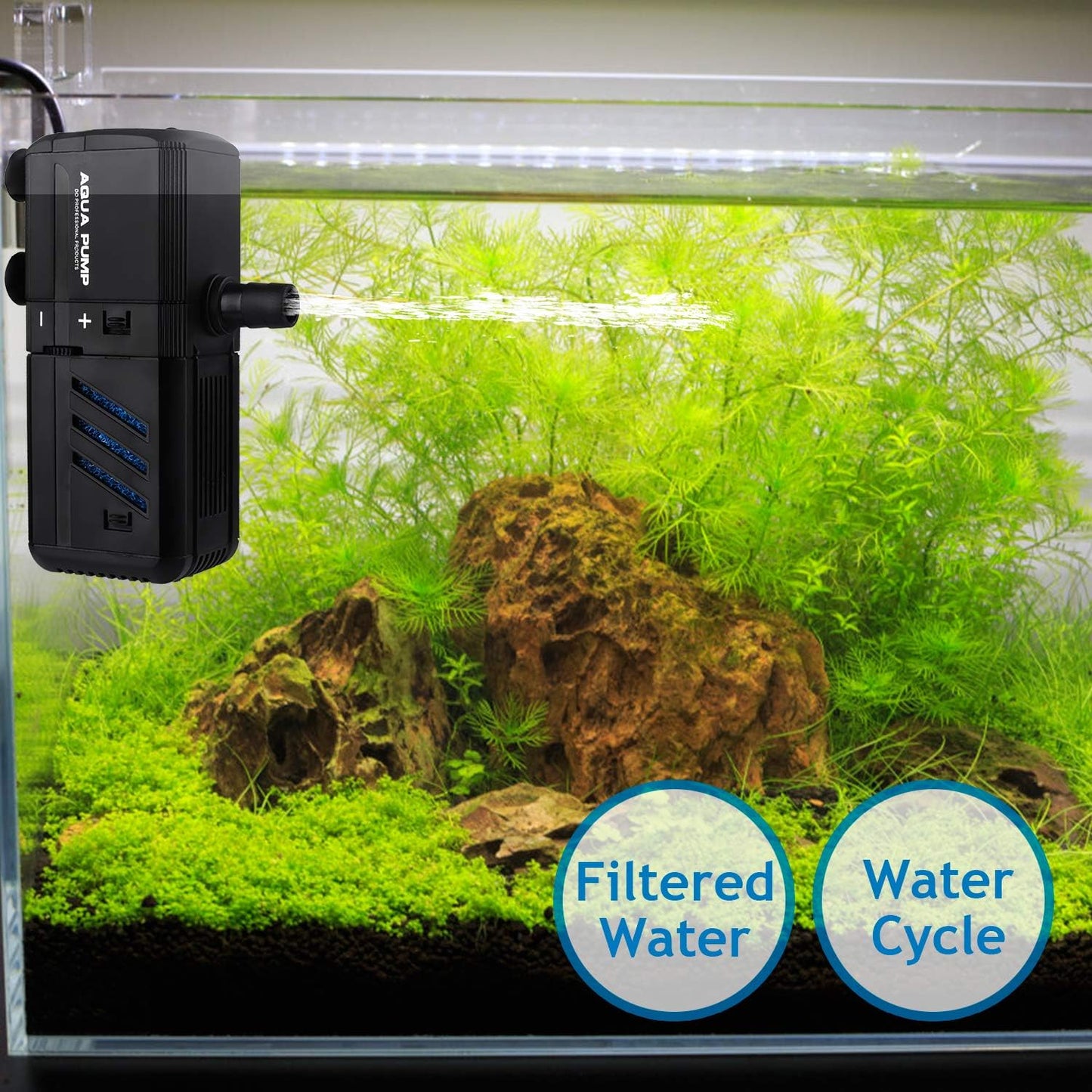 Submersible Aquarium Internal Filter 6W, Adjustable Fish Tank Filter with 132 GPH Water Pump for 1-10 Gallon Fish Tank Black