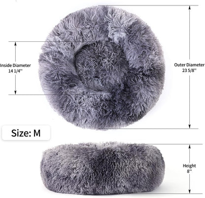 Calming Donut Dog Bed for Small to Medium Dogs & Cats - Plush Faux Fur Anti-Anxiety Pet Bed with Machine Washable Cover & Non-Slip Base