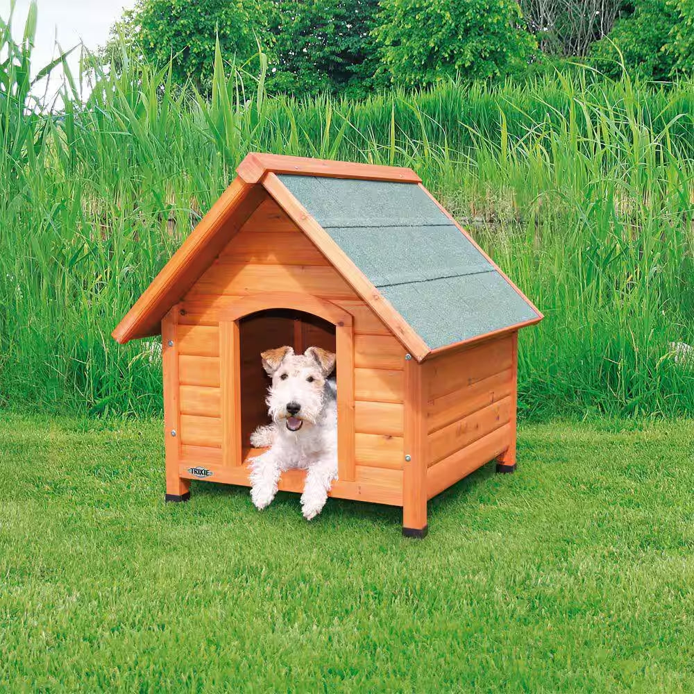 Natura Cottage Dog House, Peaked Roof, Adjustable Legs, Brown, Small