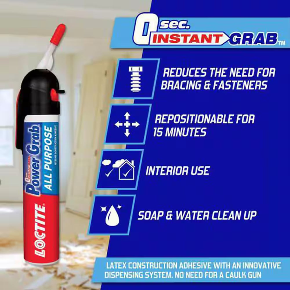 Power Grab All Purpose Instant Grab 7.5 Oz. Latex Construction Adhesive White Pressure Pack