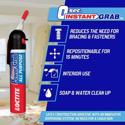 Power Grab All Purpose Instant Grab 7.5 Oz. Latex Construction Adhesive White Pressure Pack