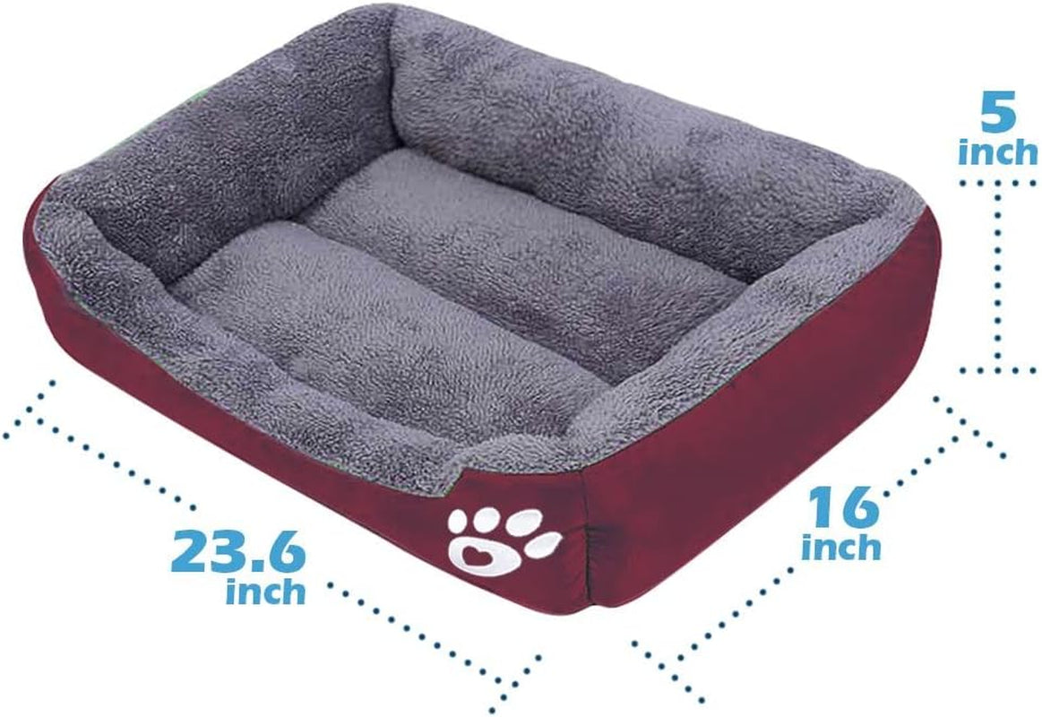 Pet Dog Bed, Washable Rectangular Pet Basket Bed , Durable and 100-Percent Waterproof and Fleece Lining Fit Most Pets (Small, Wine Red)