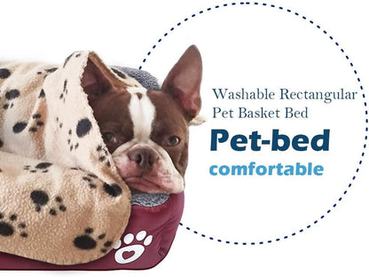 Pet Dog Bed, Washable Rectangular Pet Basket Bed , Durable and 100-Percent Waterproof and Fleece Lining Fit Most Pets (Small, Wine Red)